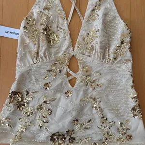 Princess Polly Eurydice beaded sequin backless gold halter top thumbnail 3