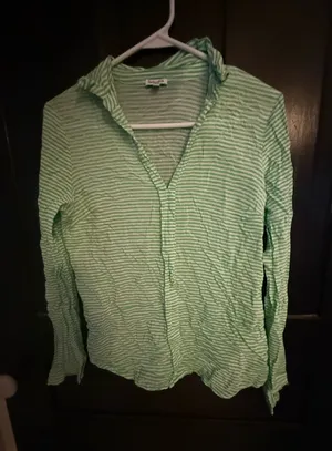Splendid Green and White Striped Shirt with Button Front thumbnail 1