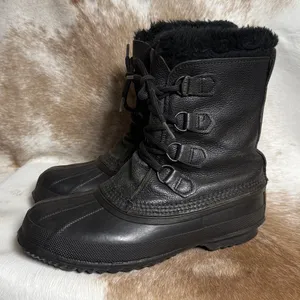 Sorel Manitou Black Leather Snow Boots Womens‎ Sz 9 A22 thumbnail 1