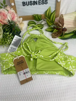 Billabong That’s Cute High Neck Bikini Top S Green White NWT MSRP $69.95 thumbnail 4
