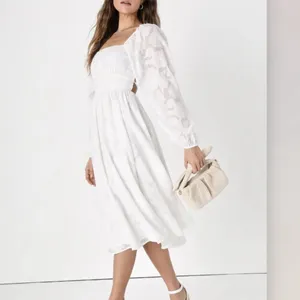 NWT Lulus Flirtatious Nature White Floral Jacquard Lace Up Midi Dress Size LARGE thumbnail 2