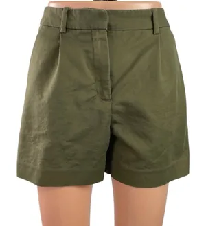 Zara Women's Green High Rise Pleated Cuffed Chino Khaki Mini Shorts Size XS thumbnail 1