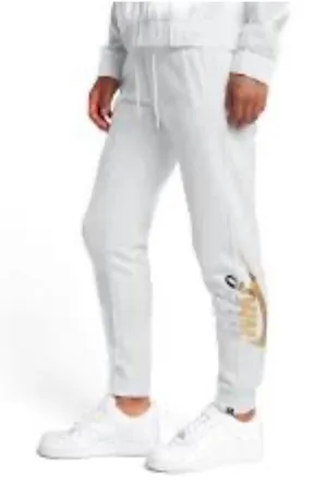 Nike Joggers Large White Metallic Gold Logo Fleece Sweatpants Athleisure Sporty thumbnail 1