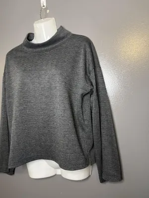 Madewell Blouse Womens Small Gray Check Mock Neck Long Sleeve Stretch Top thumbnail 4