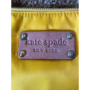 Kate Spade Yellow Nylon Shoulder Purse Hand Bag Brown Leather Trim Zip Top thumbnail 2