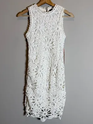 Aqua Crochet Mini Dress Women's XXS White Bridal Bachelorette Cocktail Party NWT thumbnail 7
