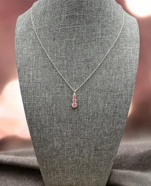Korea Signed Silver Tone Pink Rhinestone Necklace thumbnail 1