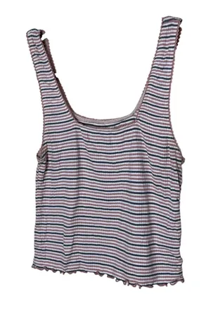 American Eagle Soft &‎ Sexy Striped Ribbed Lettuce Edge Tank Top Pink Navy White thumbnail 1
