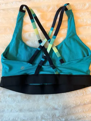 🍋 Lululemon Energy Bra Teal Sports Bra with Multicolor Strappy Back size 6 thumbnail 5
