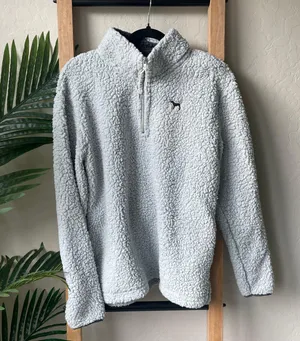 PINK - Victoria's Secret Grey Sherpa Quarter Zip Jacket thumbnail 1