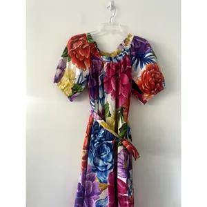 Farm Rio Rainbow Chita Off Should Puff Sleeve Colorful Maxi Dress Size M thumbnail 5