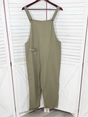 Emery‎ Rose Cotton Front Pocket Cuffed Overalls Jumpsuit Olive Green Large thumbnail 7