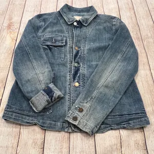 Sundance Women‎ Blue Denim Chore Jacket Mismatched Buttons Distressed Medium M thumbnail 1