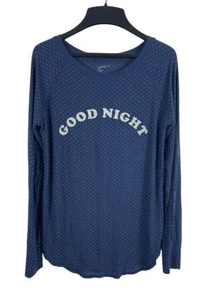 Love by Gap Women’s S Navy Polka Dot Long Sleeve Sleep Shirt “goodnight” Soft thumbnail 1