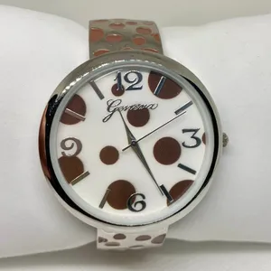 Geneva silver brown tone watch 42mm m quartz analog cuff size 6” running thumbnail 1
