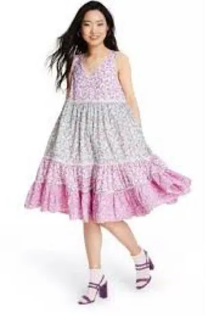LoveShackFancy for Target Camille Babydoll Dress XS Pink Floral Lace Tiered thumbnail 1