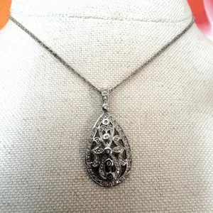 Clear Stone Teardrop Filigree Pendant Necklace thumbnail 1