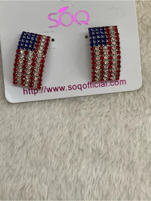 SO Rhinestone American Flag Stud Earrings - Red, Blue, Silver thumbnail 2