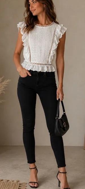 DO+BE White Eyelet Ruffle Lace Peplum Top Size Small thumbnail 1