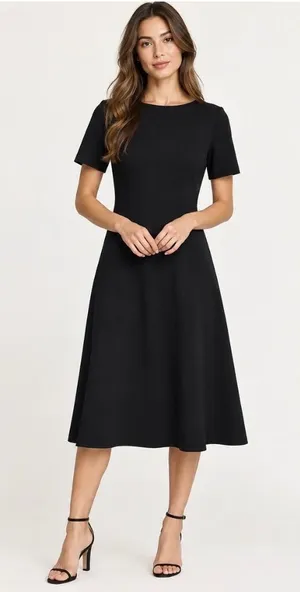 NWOT COS Black Knit Fit & Flare Midi Dress Women's Size Small Short Sleeve thumbnail 1