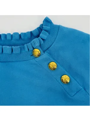 NWOT Talbots Cornflower Blue Sweatshirt with Gold Buttons, Size M thumbnail 4