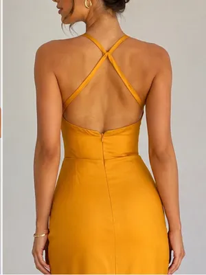 STACEES Open Back Marigold Bridesmaid Formal Evening Wedding Gown Size 0 thumbnail 9