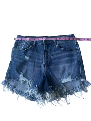 Risen High Rise Distressed Denim Shorts thumbnail 5