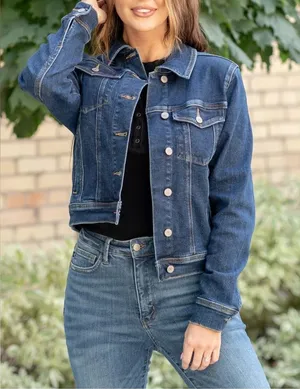 Judy Blue Classic Dark Wash Cotton Blend Denim Jacket Women’s Plus Size 1X thumbnail 1