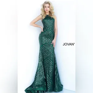Jovani Hunter Green Sequin Open-Back Holiday Dress w/Small Train Sz 22 thumbnail 3