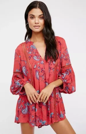 Free People Just The‎ Two Of Us Paisley Tunic Whimsy Boho S Festival Indie thumbnail 1