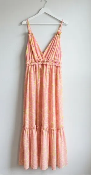The Post Pink & Yellow Abstract Floral V-Neck Maxi Dress thumbnail 1