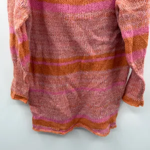 Free People Candy Stripe Pink Orange Knit Long Sleeve‎ Cowl Neck Tunic Sweater M thumbnail 5