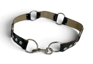Vegan Leather Punk Grunge Industrial Ring Link Belt Black Silver thumbnail 1