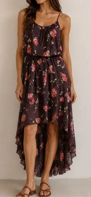 Farm Rio Floral Pink Purple Midi Dress Women’s‎ Size XS SMALL Tropical high low thumbnail 1
