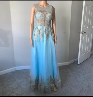 Elegant Long Evening Dress With Sequins Blue Tulle Dress Size 4 thumbnail 3