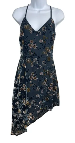 Lulus Teal Y2K Inspired Velvet Burnout Sleeveless Asymmetrical Hem Dress M thumbnail 1