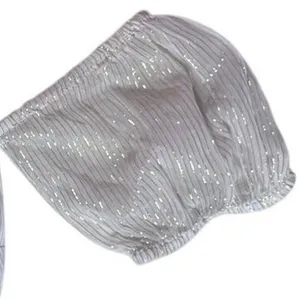 ASOS Puff Sleeve Metallic Striped Crop Top Stretch Bra Top Size 2 Cream Gold thumbnail 5