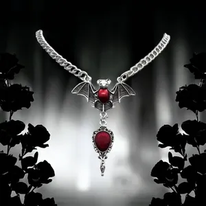 Gothic Party Style Special Bat‎ Red Mirror Pendant Zinc Alloy Necklace thumbnail 3