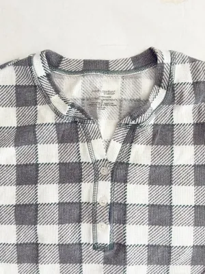 Warm Essentials by Cuddl Duds 2-Piece Lounge PJ Set - L - Grey + Green Plaid thumbnail 2