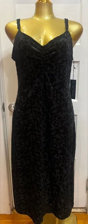 Rachel Zoe Black Velvet Burnout Devoré Midi Dress Whimsigoth 90s Style L thumbnail 1