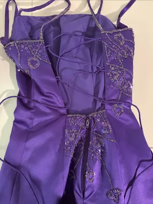 Y2k beaded mermaid dress in royal purple satin thumbnail 3