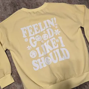 KatyDid Feelin Good Like I Should Yellow Crewneck Sweatshirt Size L retro fun thumbnail 2