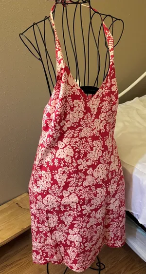 J. Crew Red and White Floral Halter Midi Dress 100% cotton y2k thumbnail 1