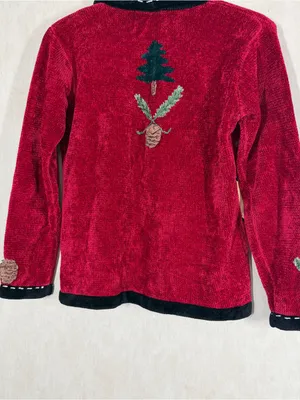 Sweater Sweater Women’s Whimsical Wildlife Patches Knit Cardigan in Red S thumbnail 6