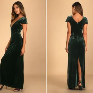 LULU's Prom Wedding Sexy Sophisticated Romantic Elegant Holiday Velvet Maxi thumbnail 5