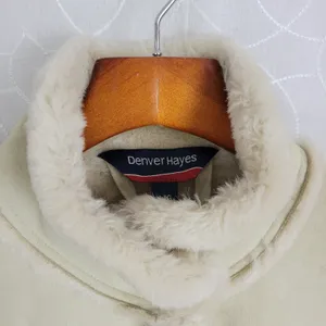 Denver Hayes Womens Winter Jacket Large Beige Green Faux Mock Neck Button Pocket thumbnail 5