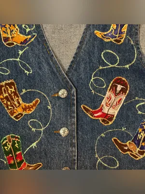 Vintage 90s Unbranded Western Embroidered horse Denim Vest cowboy One of a Kind! thumbnail 4