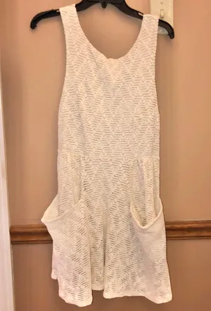 Free People Poppy Lace Pocket Mini Dress Cutout Back Cream Medium thumbnail 3