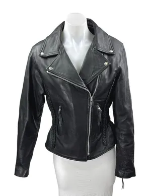 Interstate Leather Genuine Black Long Sleeve Zip Up Biker Motorcycle Jacket XS thumbnail 1