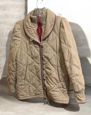 Quilted Beige Women's Jacket with Contrast Trim Tan Size M thumbnail 1